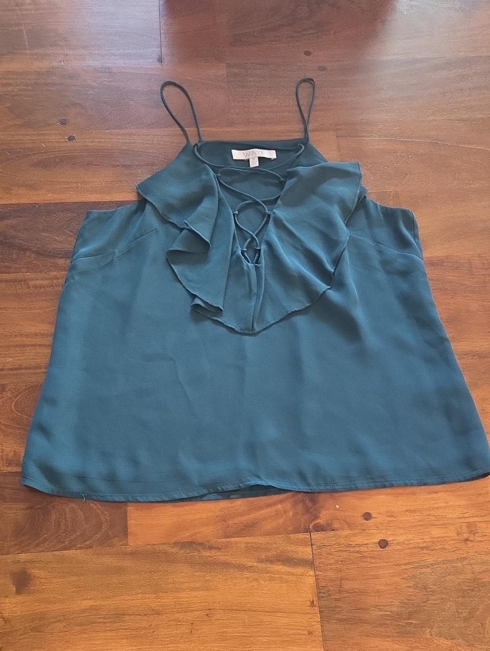 Wayf Teal Ruffle Lace-Up Camisole Size Medium